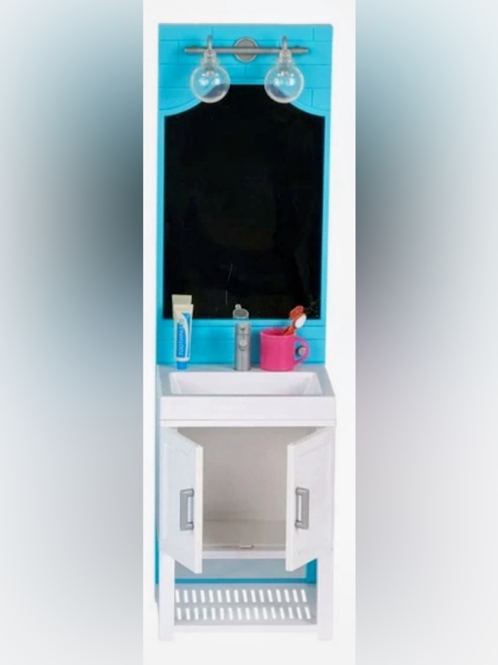 Light Up Vanity for Toy Bath - Turquoise & White (Doll not included)